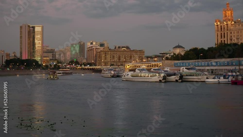 Sunset. evening traffic of pleasure boats on the moscow river. photo