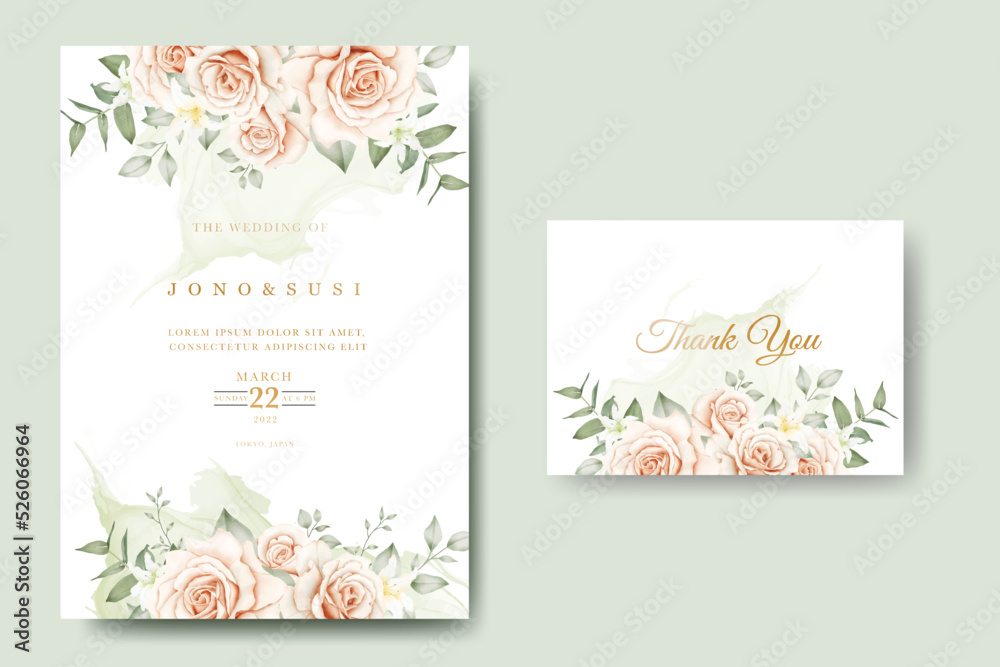Beautiful hand drawn flower wedding invitation card set 