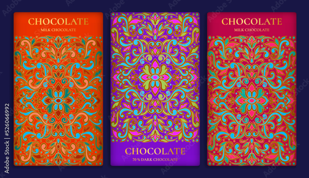Colorful set of chocolate bar packaging design in abstract style