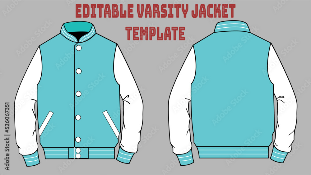 Teal University Jacket Varsity Jacket Editable Template Stock Vector ...