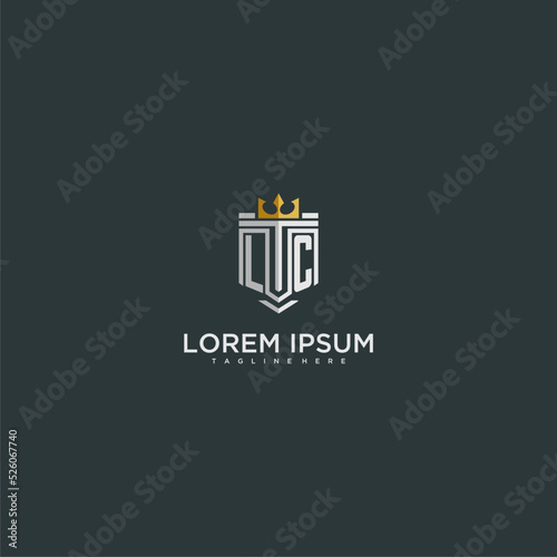 LC initial monogram for crown and shield logo design