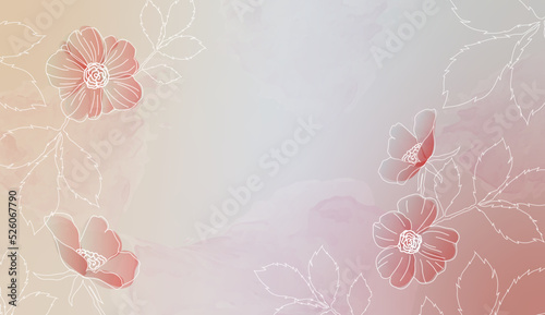 Floral watercolor vector background. Luxury wallpaper design with rose flowers with white line and watercolor texture. Elegant golden flowers illustration suitable for fabric, prints, cover.