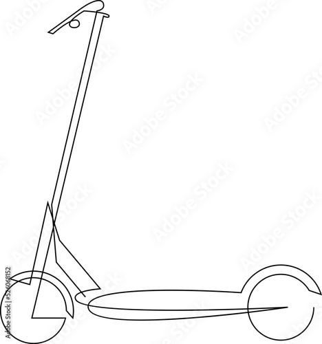 Continuous line drawing of scooter. Stand-up scooter for short distance transportation. Vector illustration.