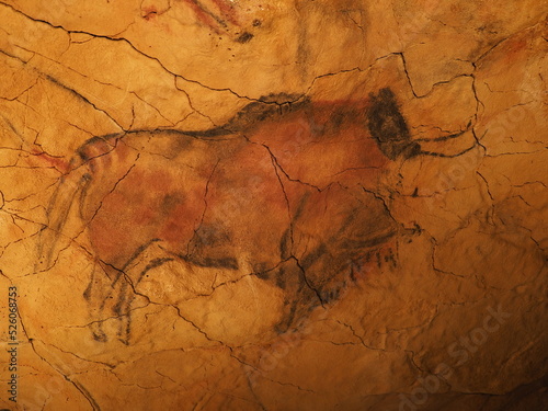 Polychrome Magdalenian bison in Altamira cave in Spain