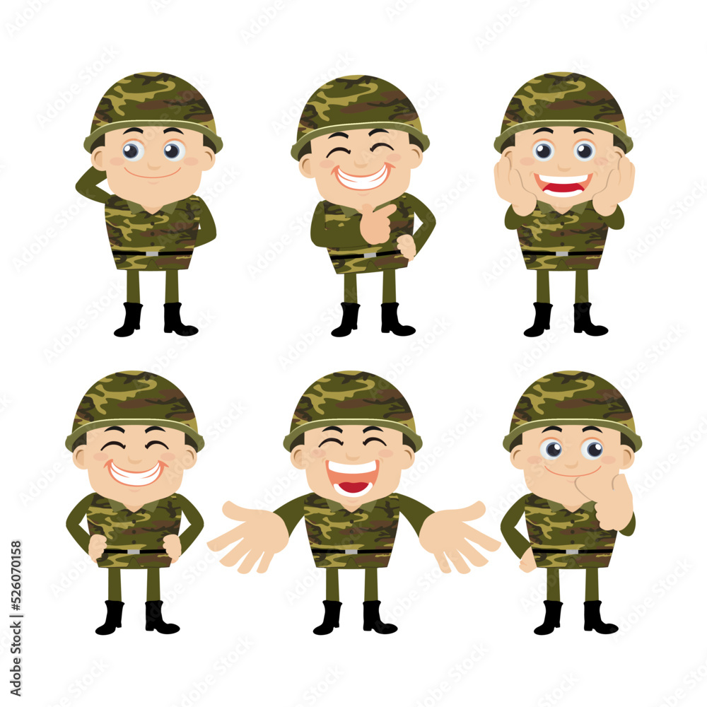 Army soldier in uniform with difference action Army soldier in uniform with difference action