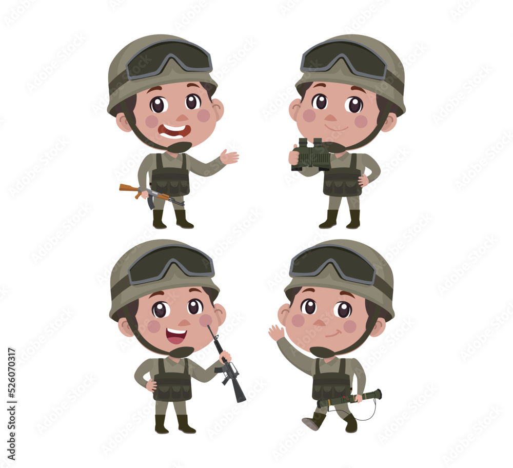 Army soldier in uniform with difference action