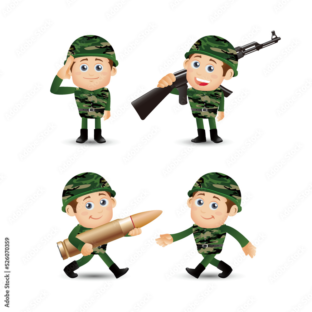 Army soldier in uniform with difference action Army soldier in uniform with difference action