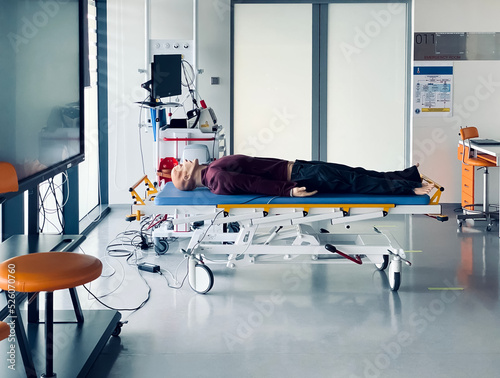 An interior of a simulated hospital emergency ward. Medical simulation is a crucial part of training and education of med students and paramedics.