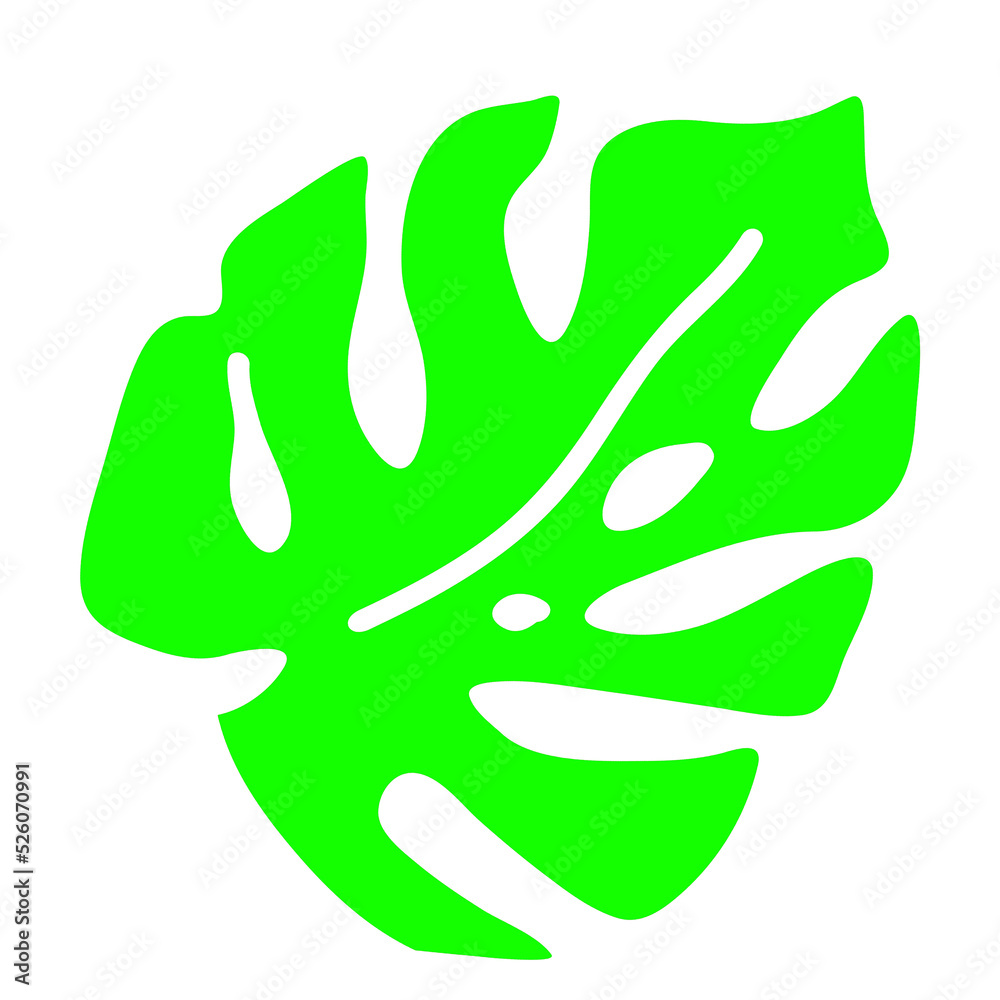 Fototapeta premium Monstera green leaf silhouette. Tropical vacation holiday, nature palms exotic plants theme. Decorative illustration element. Minimalism style logo or background colorful design.