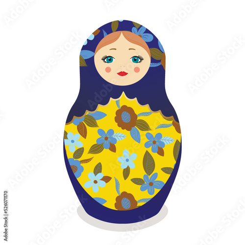 Russian Matryoshka. Traditional Russian folklore dolls with big eyes and lips. Babushka doll with hohloma, traditional painted floral pattern. Hand drawn vector illustration