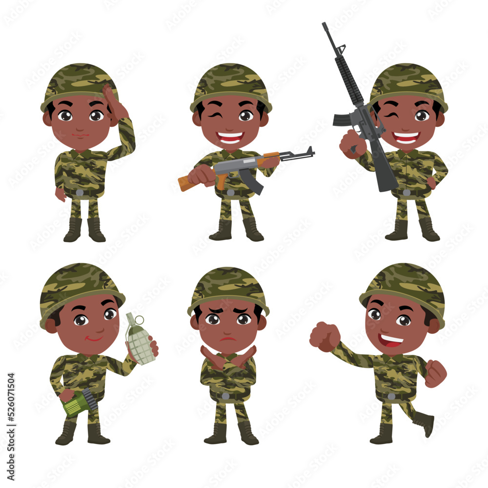 Naklejka premium Set of soldier with different poses