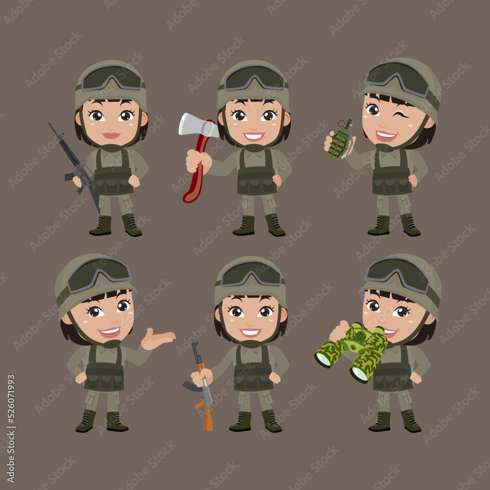 Set of soldier with different poses Set of soldier with different poses