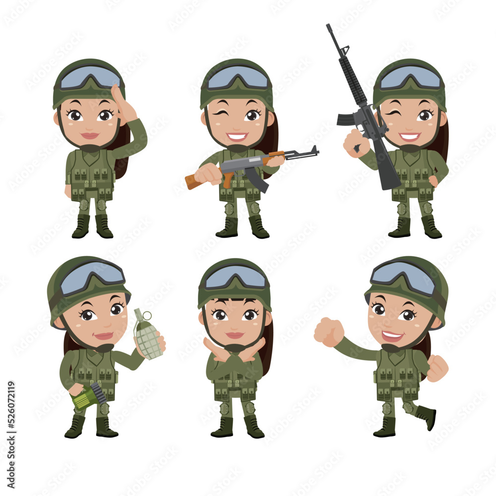 Fototapeta premium Set of soldier with different poses