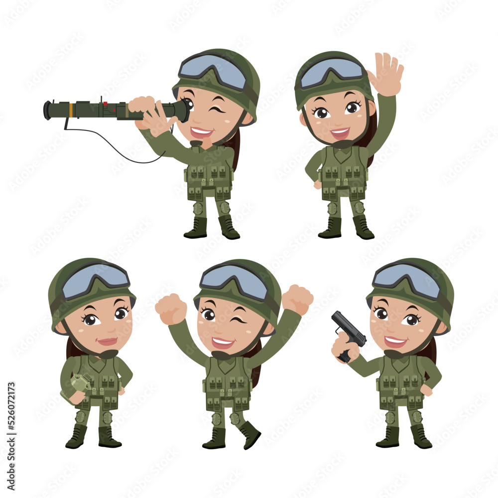 Fototapeta premium Set of soldier with different poses