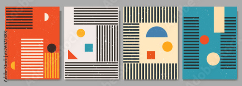 Vector illustration. Mid century contemporary graphic. Geometric shapes. Striped backgrounds set. 50s, 70s retro graphic. Design elements for poster, postcard, book cover, magazine, layout, brochure