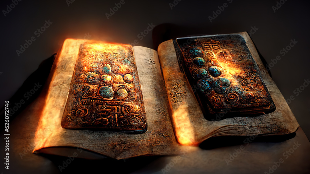 Runes, stone, cuneiform, Celtic patterns, magic books. Artifacts. Ai ...