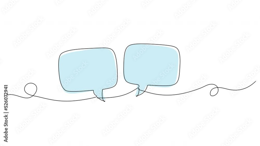 continuous line speech bubbles drawing, single line talk or discussion symbol animation