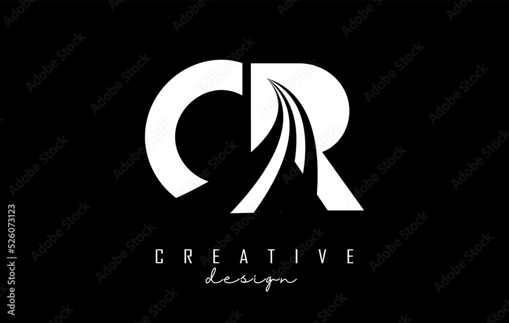 White letters CR c r logo with leading lines and road concept design ...