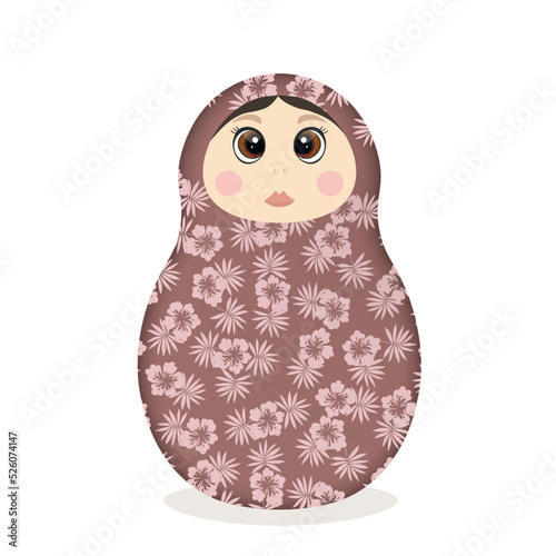 Russian Matryoshka. Traditional Russian folklore dolls with big eyes and lips. Babushka doll with hohloma, traditional painted floral pattern. Hand drawn vector illustration