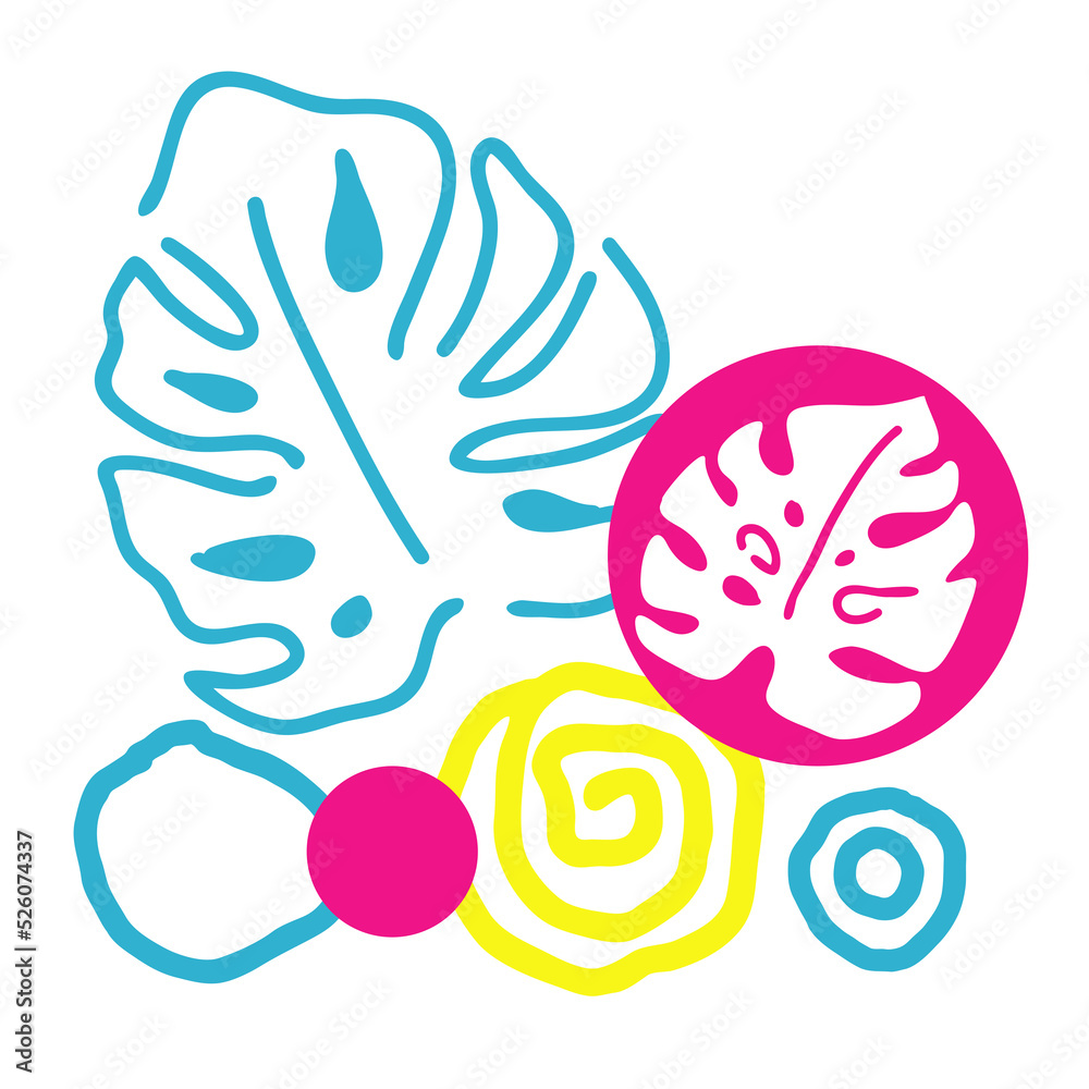 Tropical monstera leaves decorative composition for poster print, wallpaper, postcard, logo design for beauty spa salon. Summer holiday, botanical, travel theme. Colorful silhouette mix illustration. Tropical monstera leaves decorative composition for poster print, wallpaper, postcard, logo design for beauty spa salon. Summer holiday, botanical, travel theme. Colorful silhouette mix illustration.