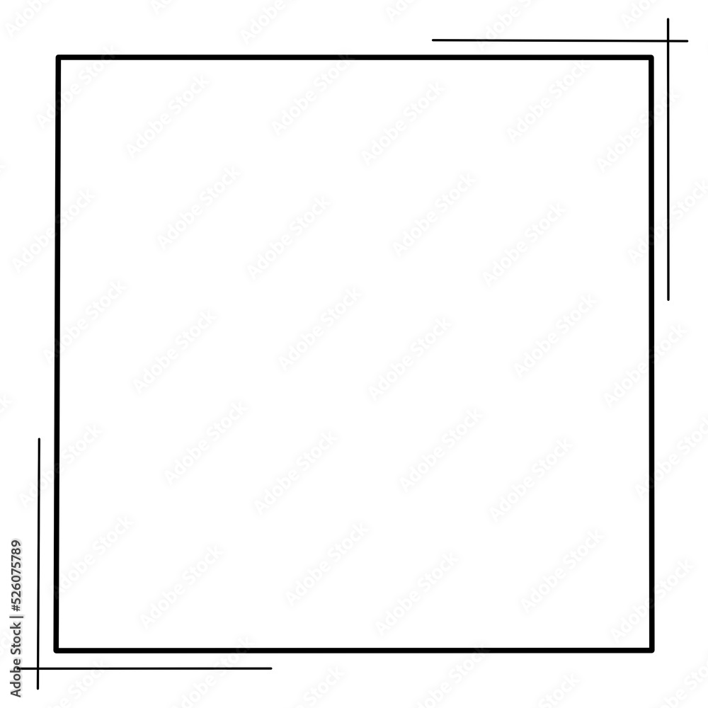 Black square frame element with line border png.