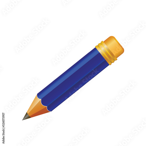 Wooden realistic blue pencil with rubber eraser. Pencils sharp on white background. Vector illustration