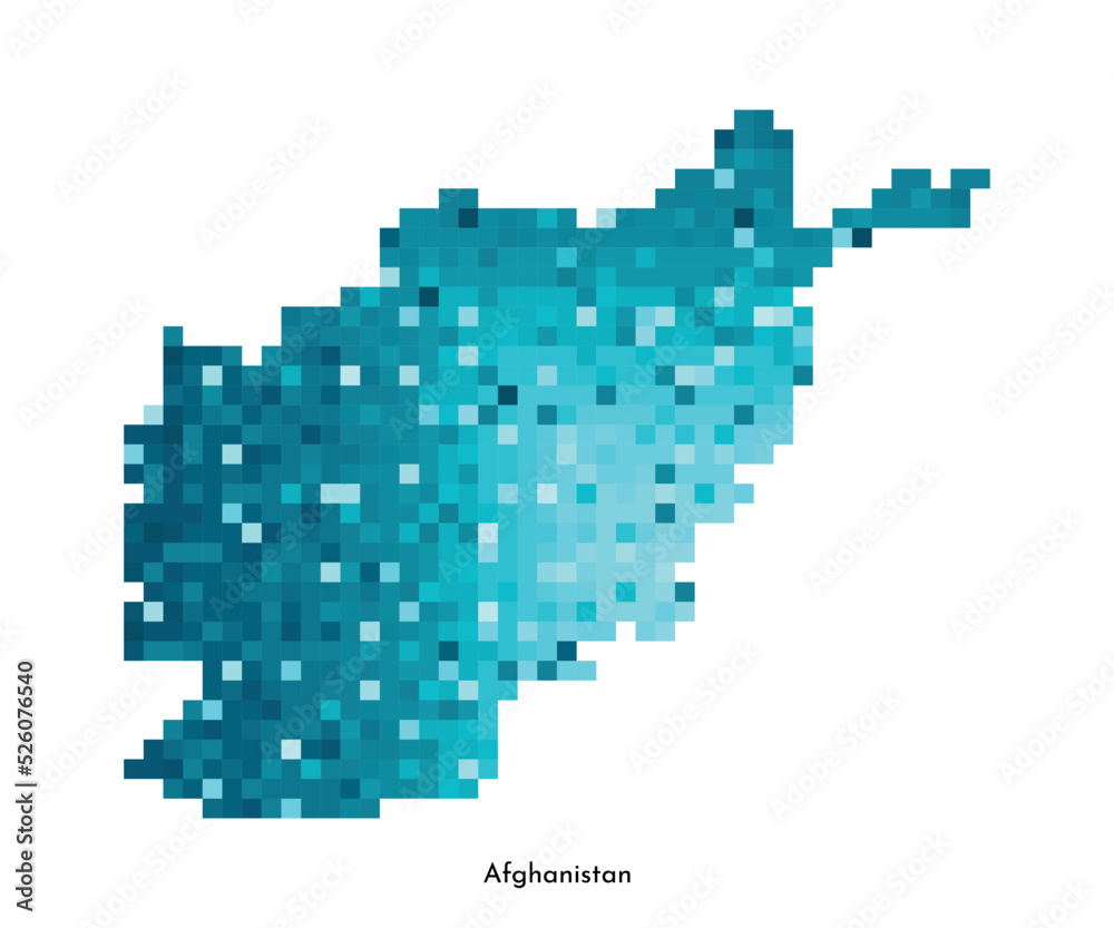 Vector isolated geometric illustration with simplified icy blue silhouette of Afghanistan map. Pixel art style for NFT template. Dotted logo with gradient texture for design on white background Vector isolated geometric illustration with simplified icy blue silhouette of Afghanistan map. Pixel art style for NFT template. Dotted logo with gradient texture for design on white background