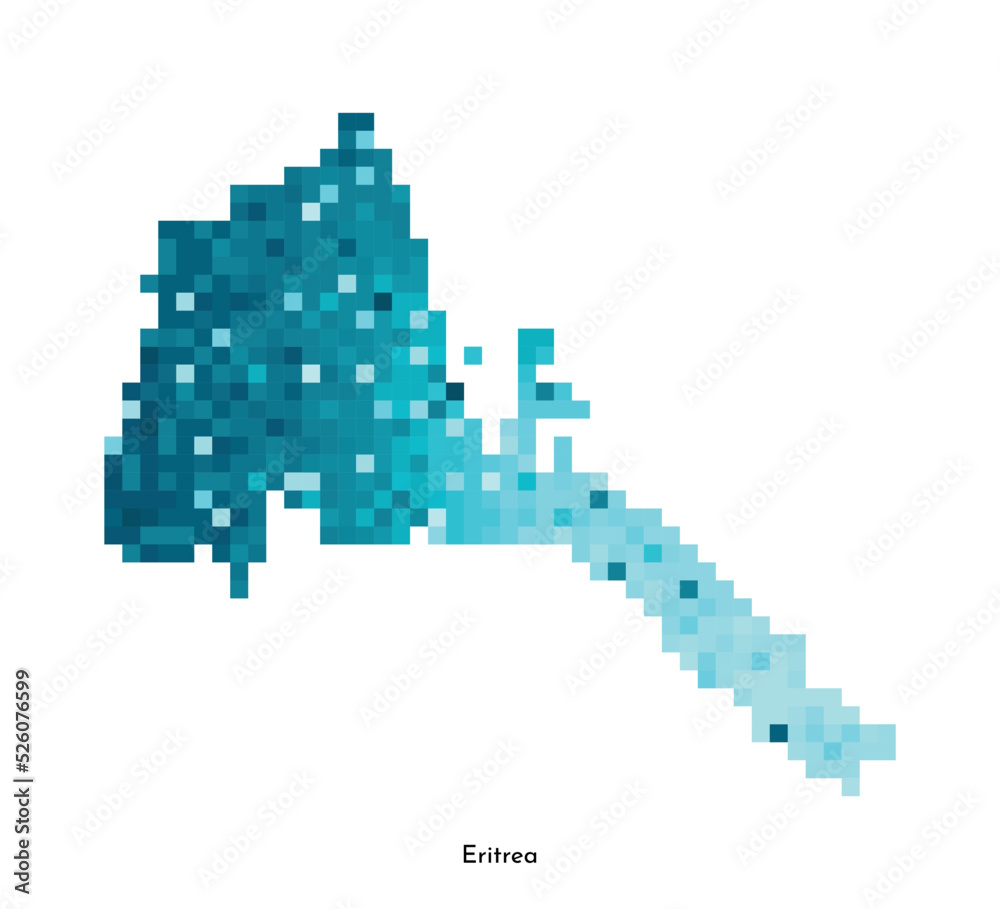 Fototapeta premium Vector isolated geometric illustration with simplified icy blue silhouette of Eritrea map. Pixel art style for NFT template. Dotted logo with gradient texture for design on white background