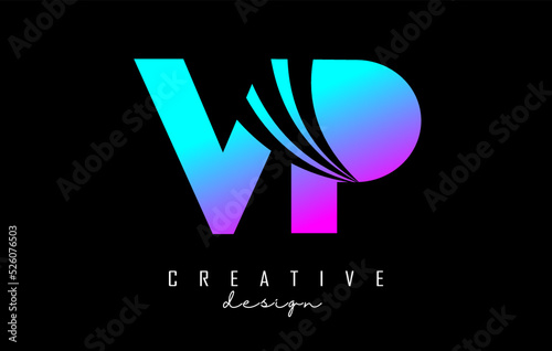 Creative colorful letters VP v p logo with leading lines and road concept design. Letters with geometric design.