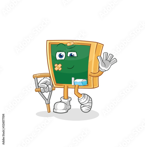 blackboard sick with limping stick. cartoon mascot vector