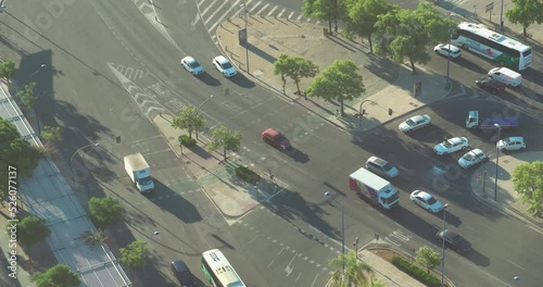 Aerial point of view of road streen intersection and pedestrian crossing high aerial point of view photo