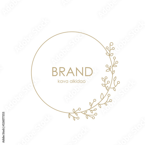 Beautiful logo element for cosmetics, wedding, beauty salon. Circle with vegetable leaves and berries ornament