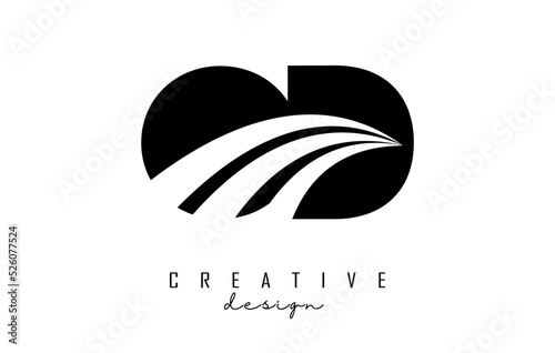 Creative black letters OD o d logo with leading lines and road concept design. Letters with geometric design.