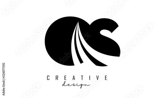 Creative black letters OS o s logo with leading lines and road concept design. Letters with geometric design.