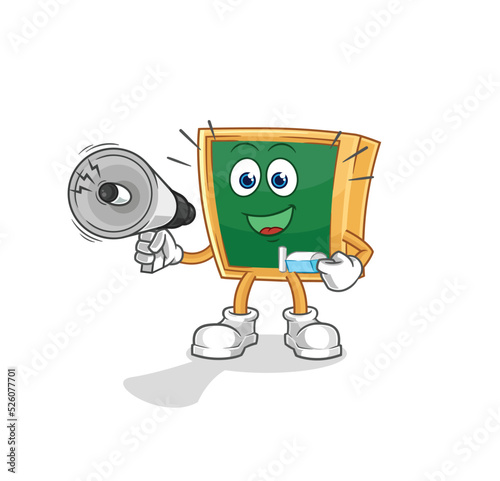 blackboard holding hand loudspeakers vector. cartoon character