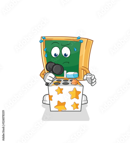 blackboard play whack a mole mascot. cartoon vector
