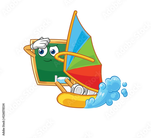 blackboard windsurfing character. mascot vector
