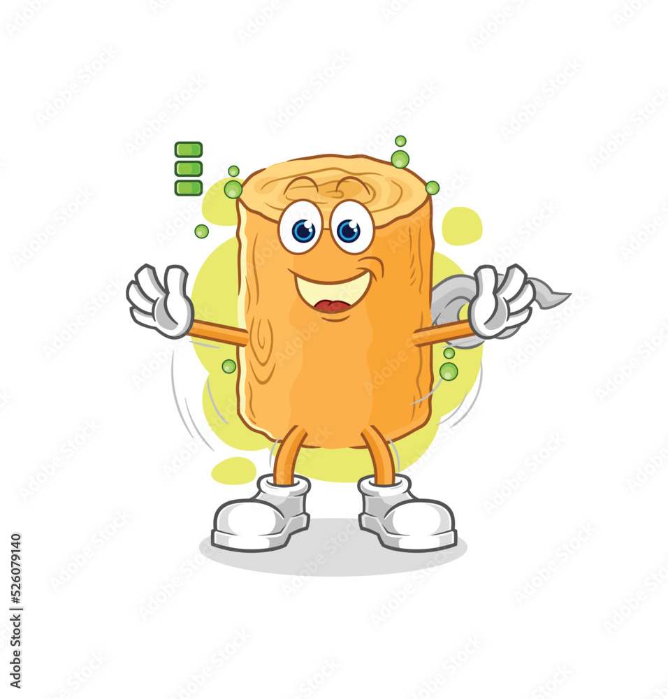 Obraz premium wooden corkscrew full battery character. cartoon mascot vector