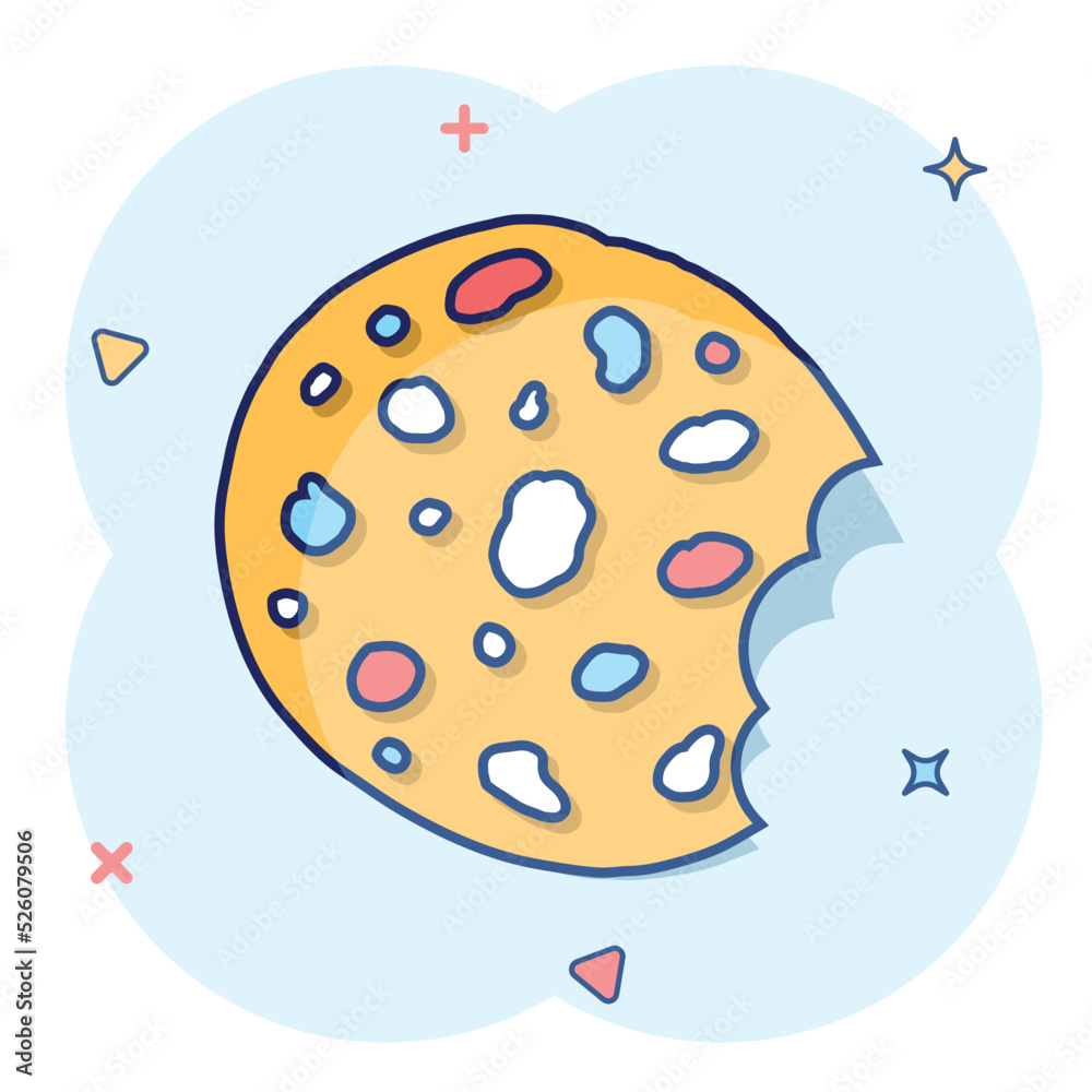 Vector cartoon cookie icon in comic style. Chip biscuit sign illustration pictogram. Pastry cookie business splash effect concept.
