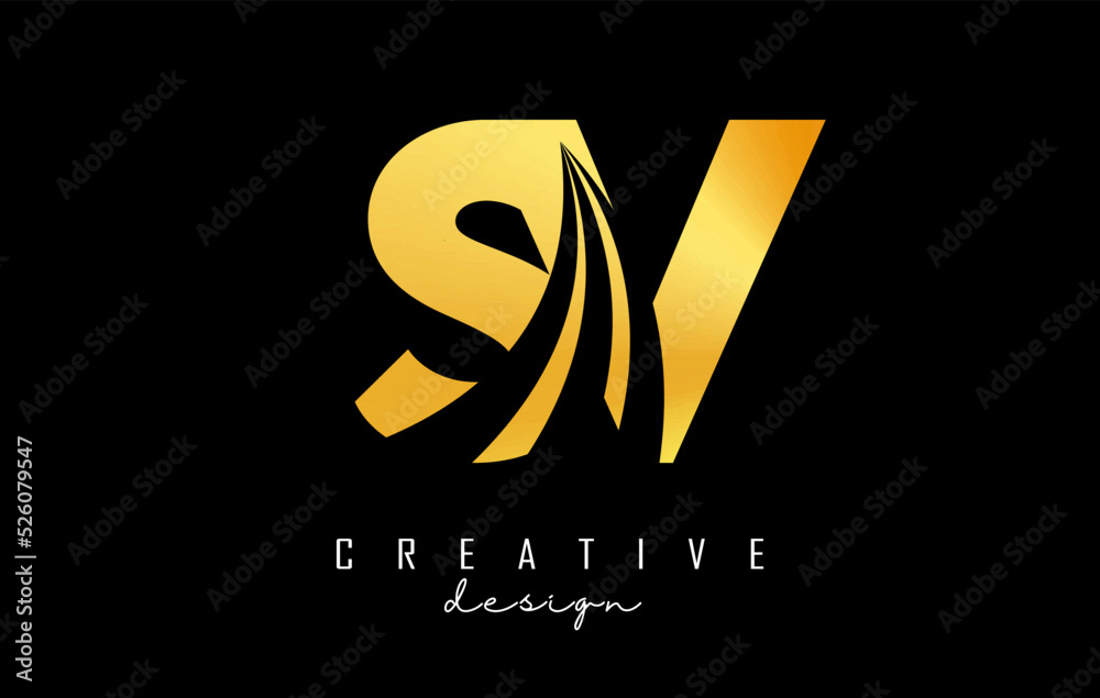 Golden letter SV s v logo with leading lines and road concept design. Letters with geometric design. Vector Illustration with letter and creative cuts. Golden letter SV s v logo with leading lines and road concept design. Letters with geometric design. Vector Illustration with letter and creative cuts.