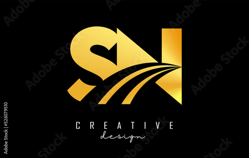 Golden letter SN s n logo with leading lines and road concept design. Letters with geometric design. Vector Illustration with letter and creative cuts.