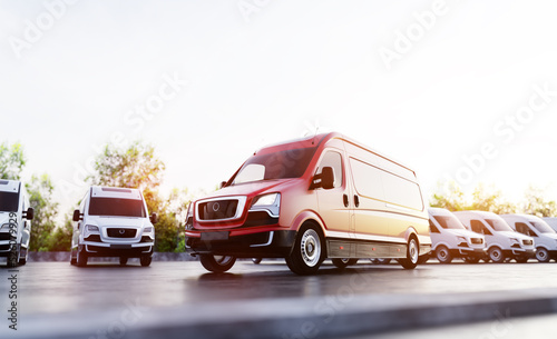 Transportation van and fleet of cargo trucks courier service #526079929