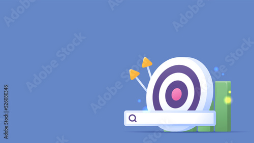 SEO ranking and analysis. target marketing and search optimization. most trending and top searches. graphic data symbols, search engines, dartboards and arrows. elements illustration. vector concept photo