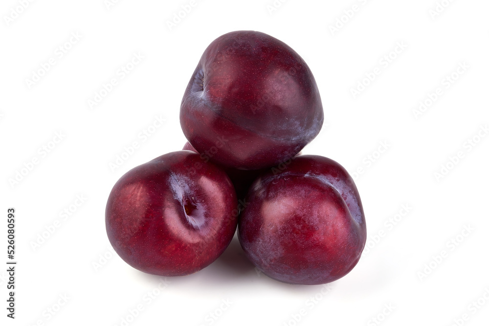 Juicy Red plums, isolated on white background.