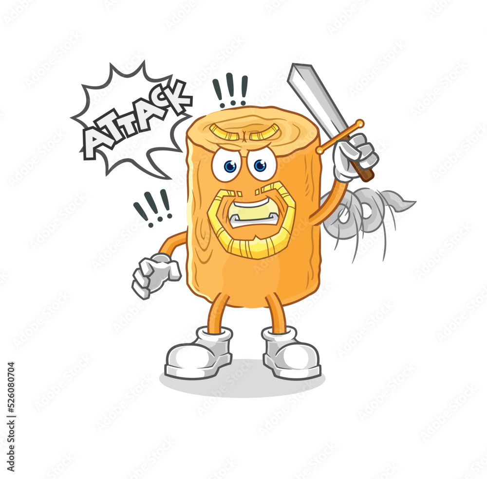 wooden corkscrew knights attack with sword. cartoon mascot vector