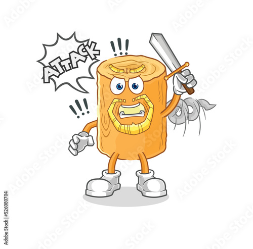 wooden corkscrew knights attack with sword. cartoon mascot vector