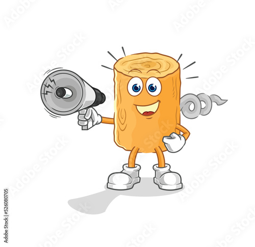 wooden corkscrew holding hand loudspeakers vector. cartoon character