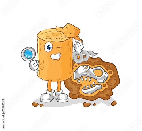 wooden corkscrew archaeologists with fossils mascot. cartoon vector