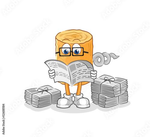 wooden corkscrew read newspaper cartoon. character vector