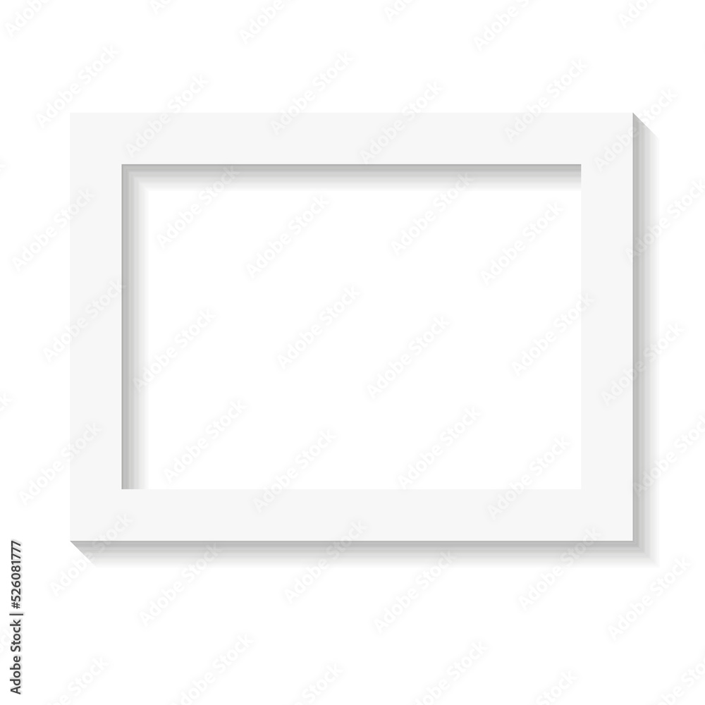 White empty photo or picture frame with shades isolated on white background. Vector illustration. Wall decor. Rectangle horizontal photo frame White empty photo or picture frame with shades isolated on white background. Vector illustration. Wall decor. Rectangle horizontal photo frame